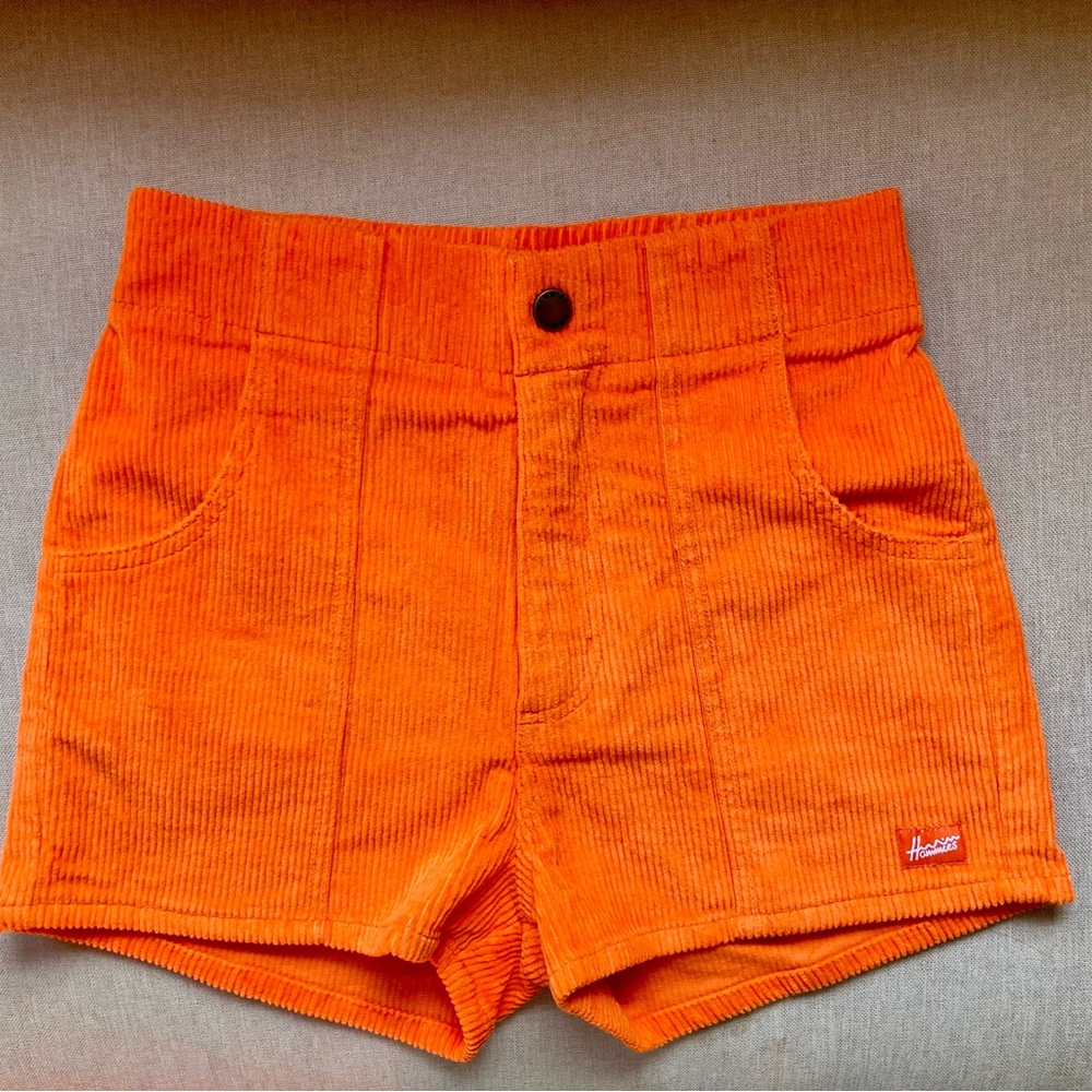 Hosots Orange High-Waist Corduroy Shorts for Women